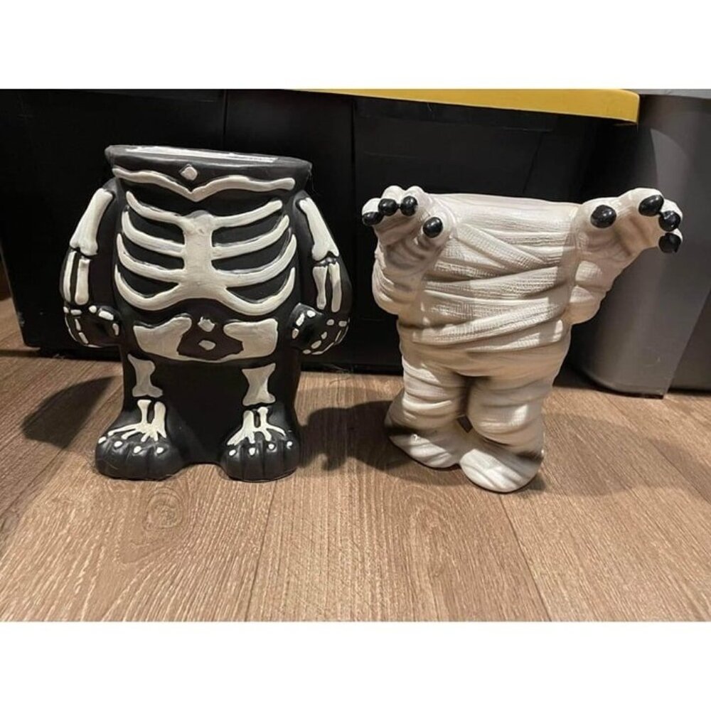 lot of two haunted living skeleton blow mold candy stands Halloween